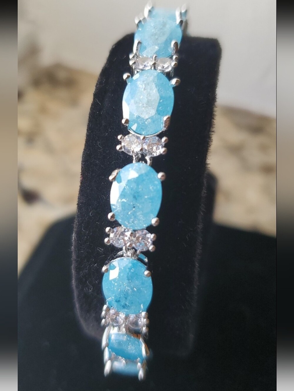Blue Opal Oval Stone Tennis Bracelet
